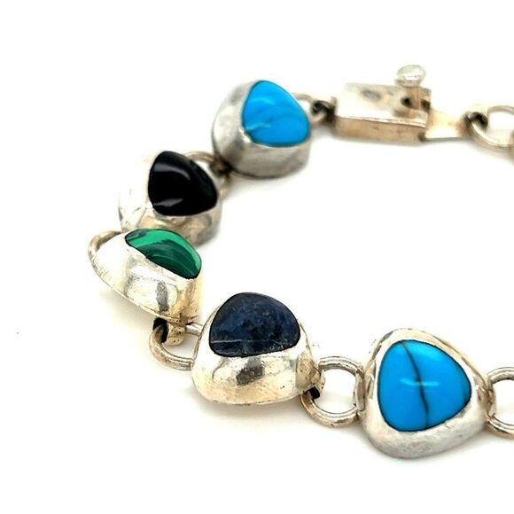 925 Mexican Multicolored Stones Bracelet - Picture 3 of 6